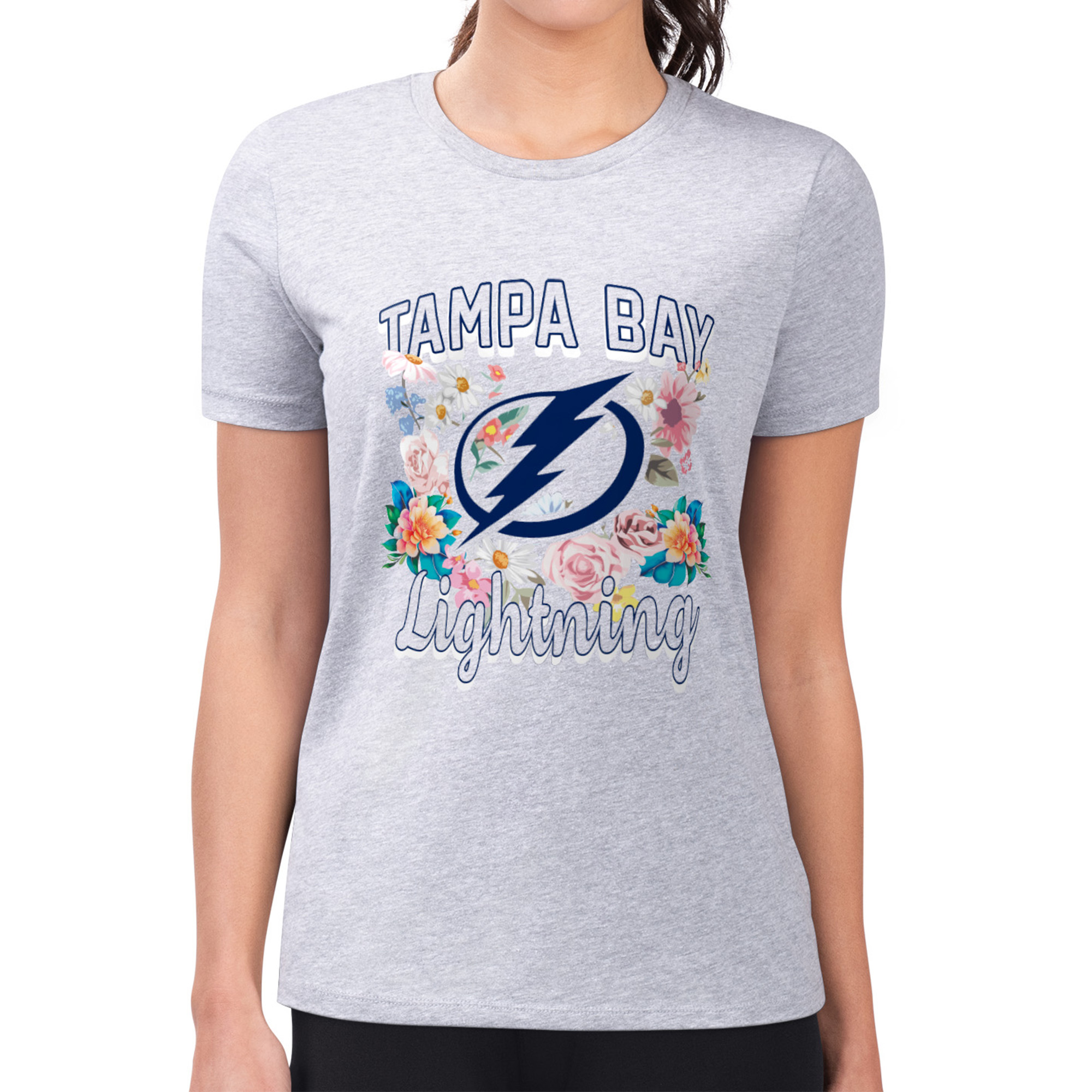 Women's G-III 4Her by Carl Banks Heather Gray Tampa Bay Lightning Super-Slim Fit Lightweight Flower Logo T-Shirt